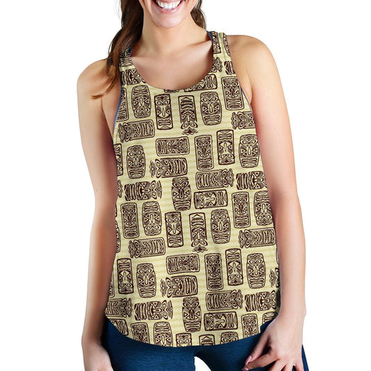 Tiki Brown Mask Print Women Racerback Tank Top