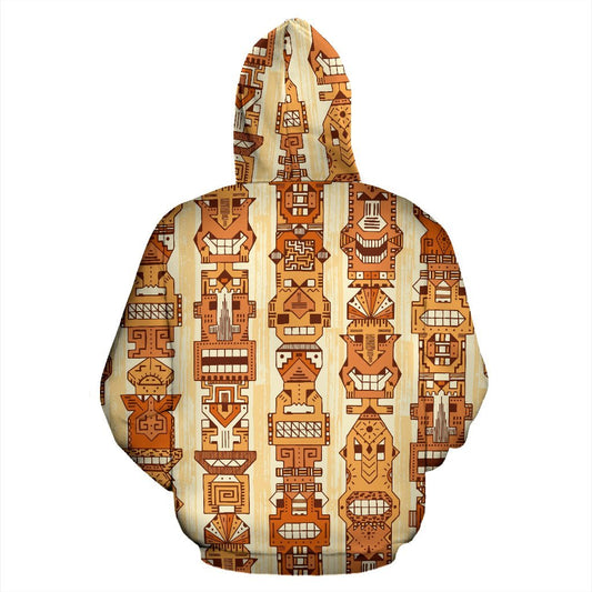 Hawaiian Polynesian Tiki Pattern All Over Zip Up Hoodie