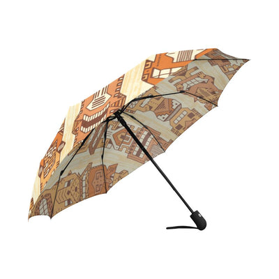 Tiki Orange Vertical Pattern Automatic Foldable Umbrella
