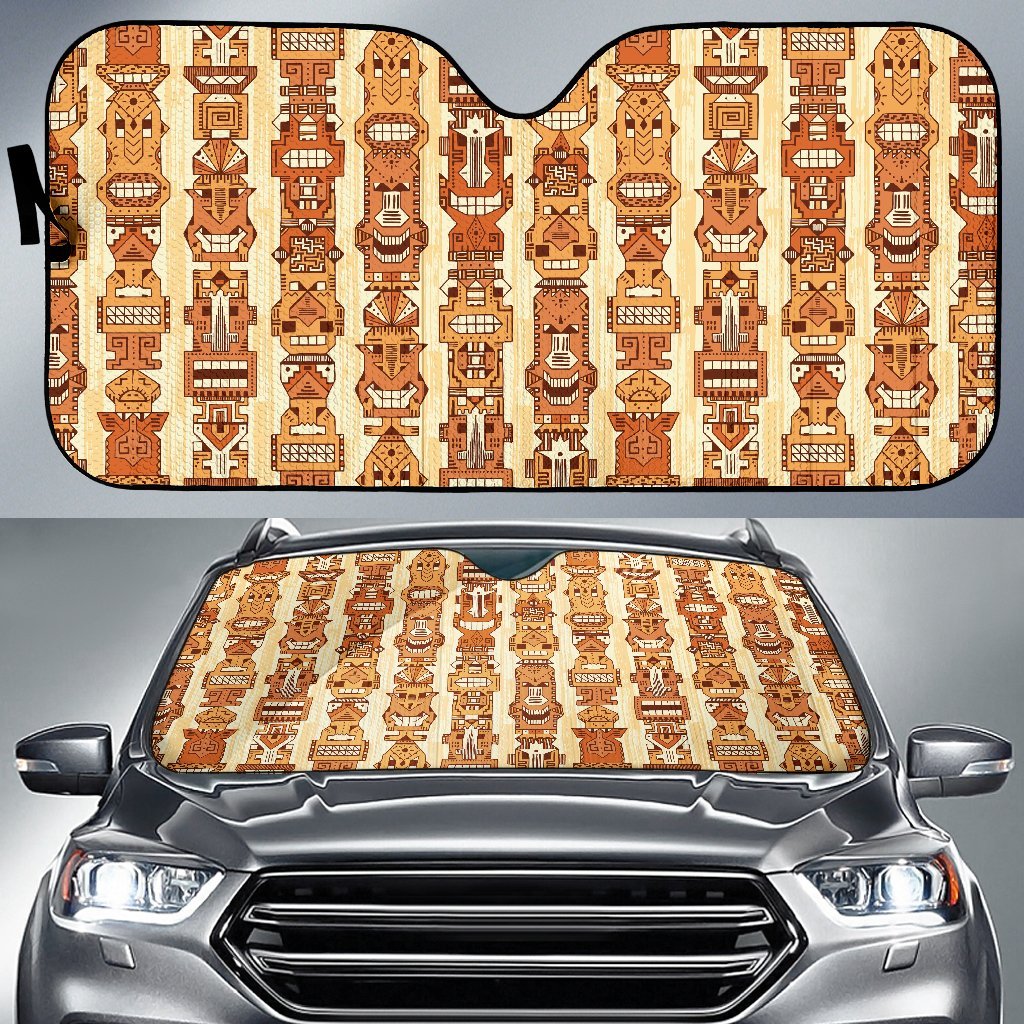 Tiki Orange Vertical Pattern Car Sun Shade-JorJune