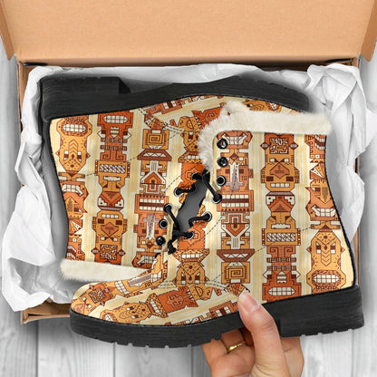 Tiki Orange Vertical Pattern Faux Fur Leather Boots