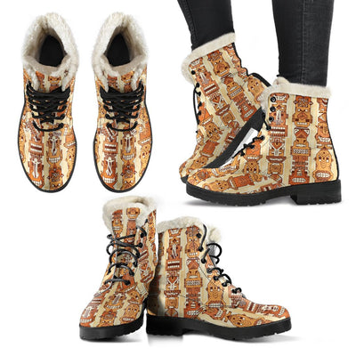 Tiki Orange Vertical Pattern Faux Fur Leather Boots