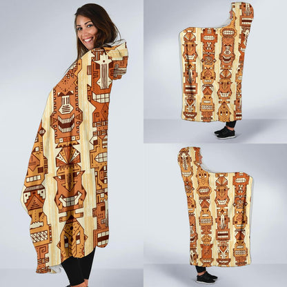 Tiki Orange Vertical Pattern Hooded Blanket-JORJUNE.COM