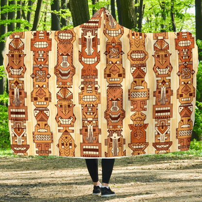 Tiki Orange Vertical Pattern Hooded Blanket-JORJUNE.COM