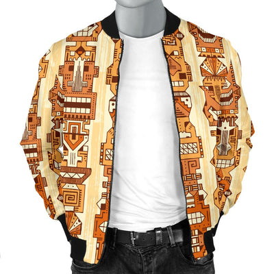 Tiki Orange Vertical Pattern Men Casual Bomber Jacket