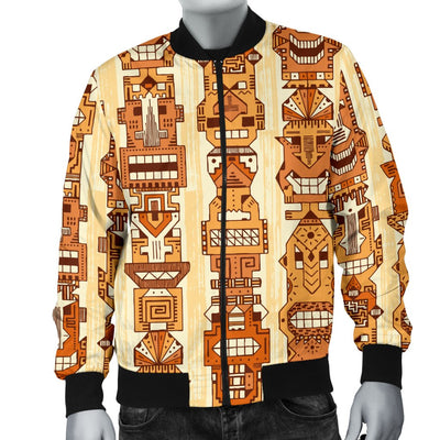 Tiki Orange Vertical Pattern Men Casual Bomber Jacket