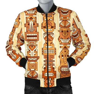 Tiki Orange Vertical Pattern Men Casual Bomber Jacket