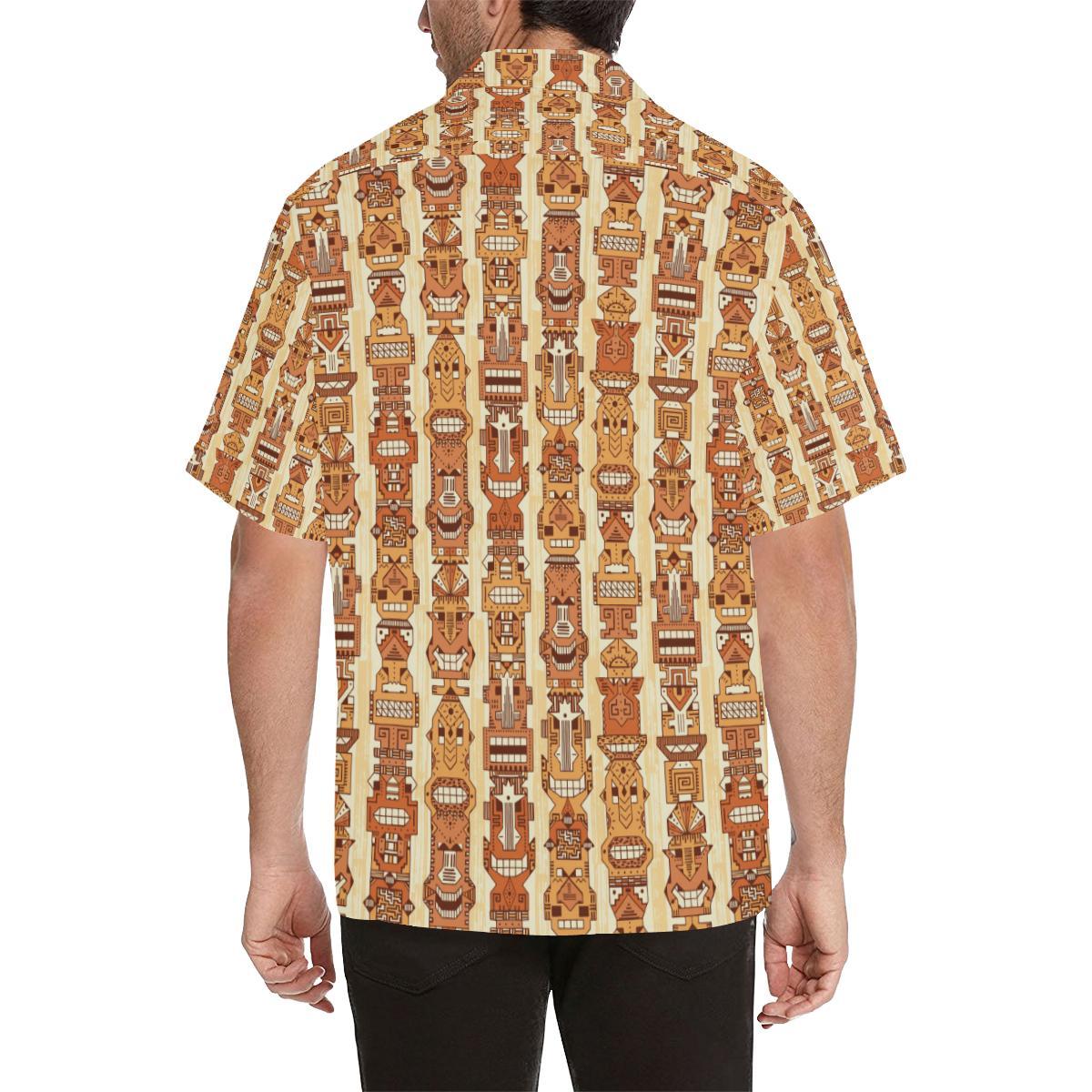 Tiki Orange Vertical Pattern Men Hawaiian Shirt-JorJune