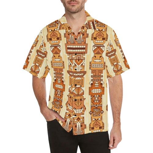 Tiki Orange Vertical Pattern Men Hawaiian Shirt