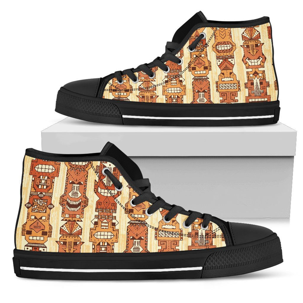 Tiki Orange Vertical Pattern Men High Top Shoes