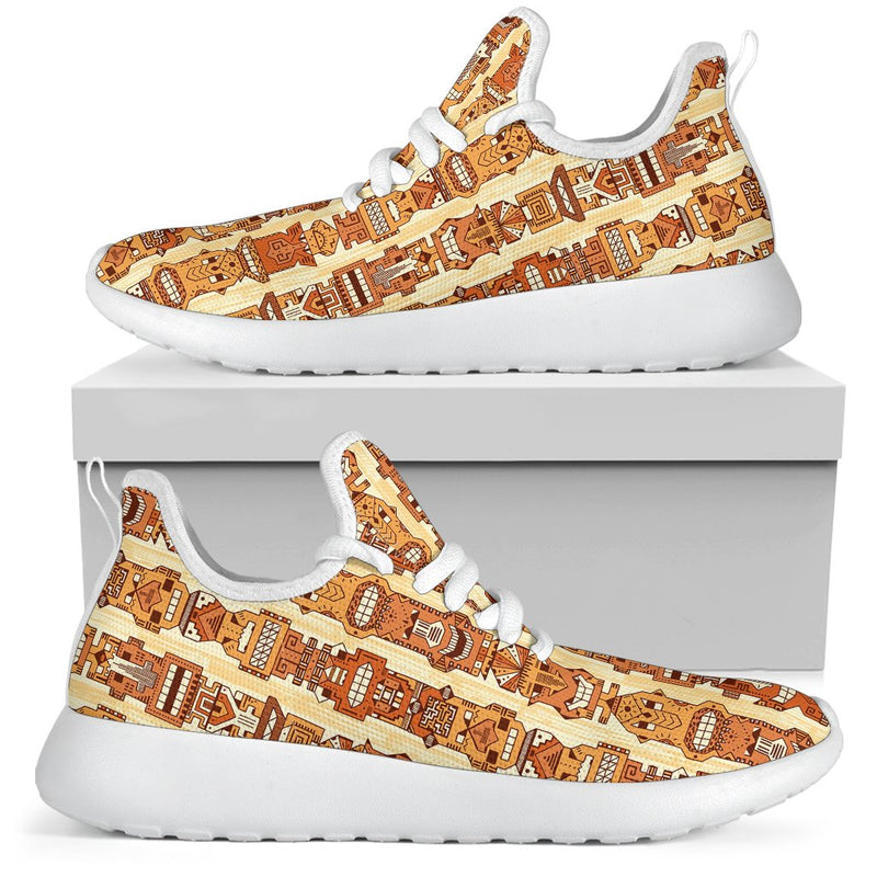 Tiki Orange Vertical Pattern Mesh Knit Sneakers Shoes