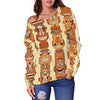 Tiki Orange Vertical Pattern Off Shoulder Sweatshirt