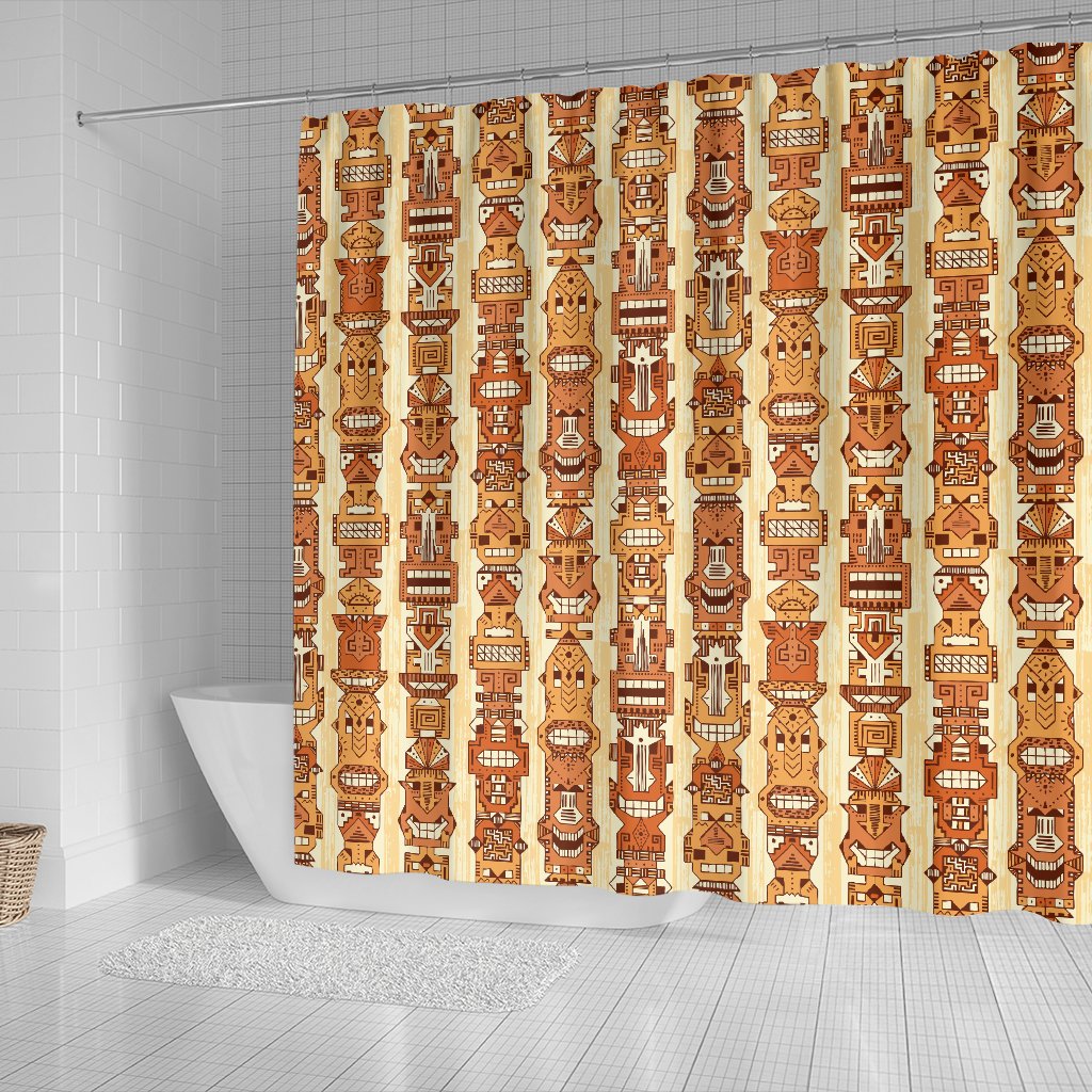 Tiki Orange Vertical Pattern Shower Curtain
