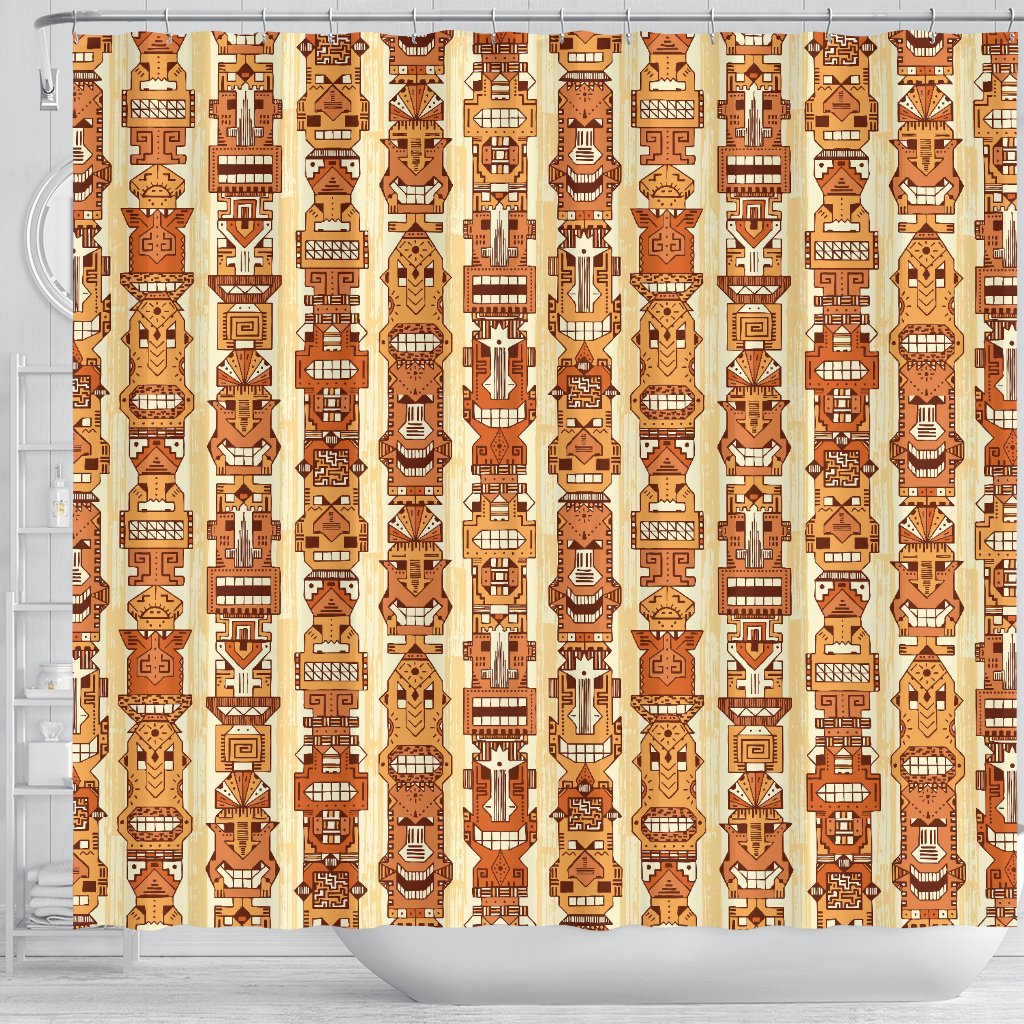 Tiki Orange Vertical Pattern Shower Curtain