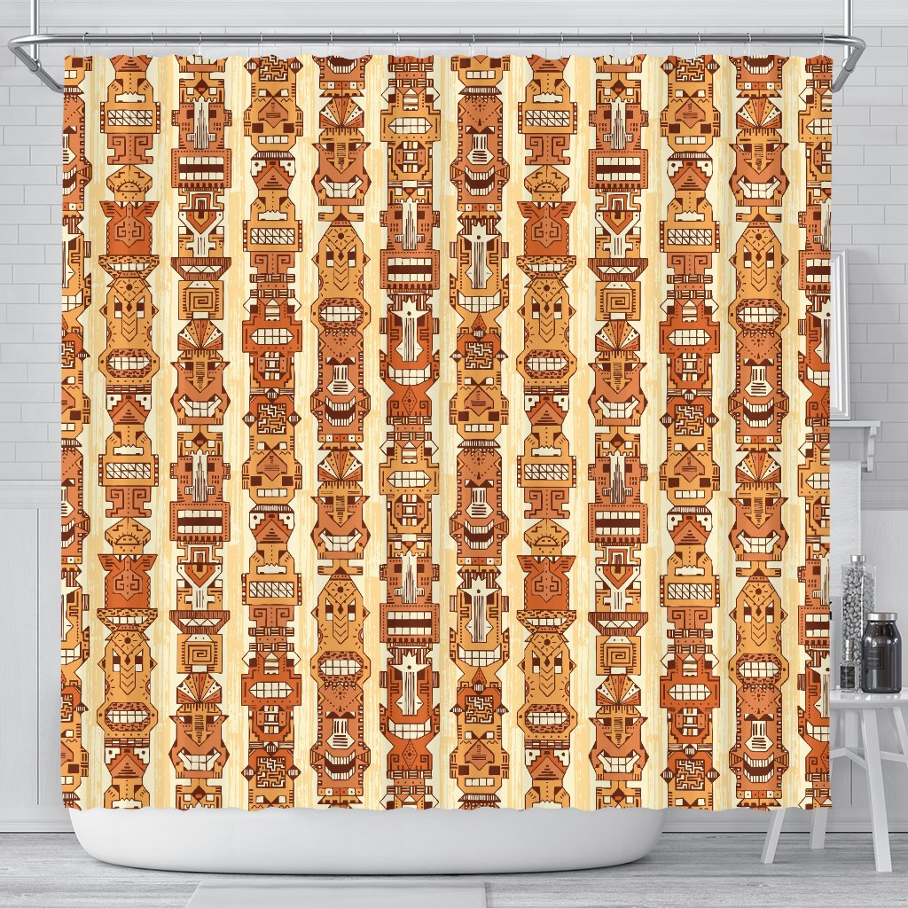 Tiki Orange Vertical Pattern Shower Curtain