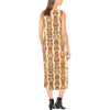 Tiki Orange Vertical Pattern Sleeveless Open Fork Long Dress