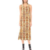 Tiki Orange Vertical Pattern Sleeveless Open Fork Long Dress