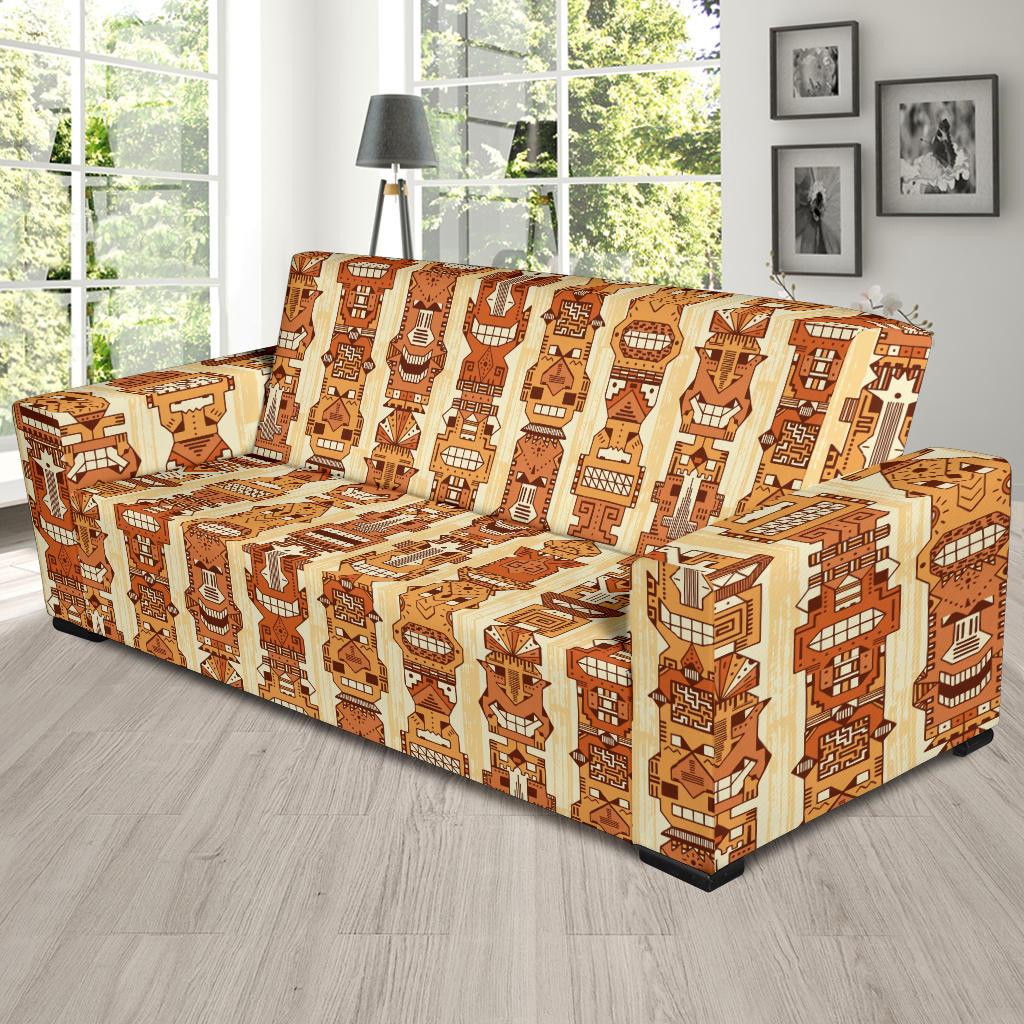 Tiki Orange Vertical Pattern Sofa Slipcover-JORJUNE.COM