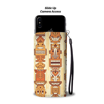 Hawaiian Polynesian Tiki Pattern Wallet Phone Case