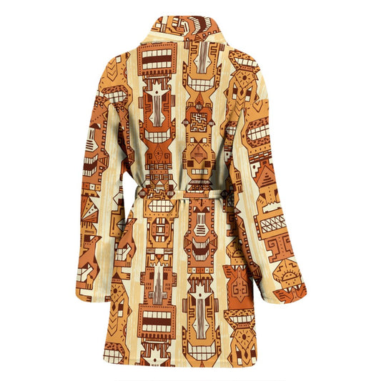 Tiki Orange Vertical Pattern Women Bath Robe