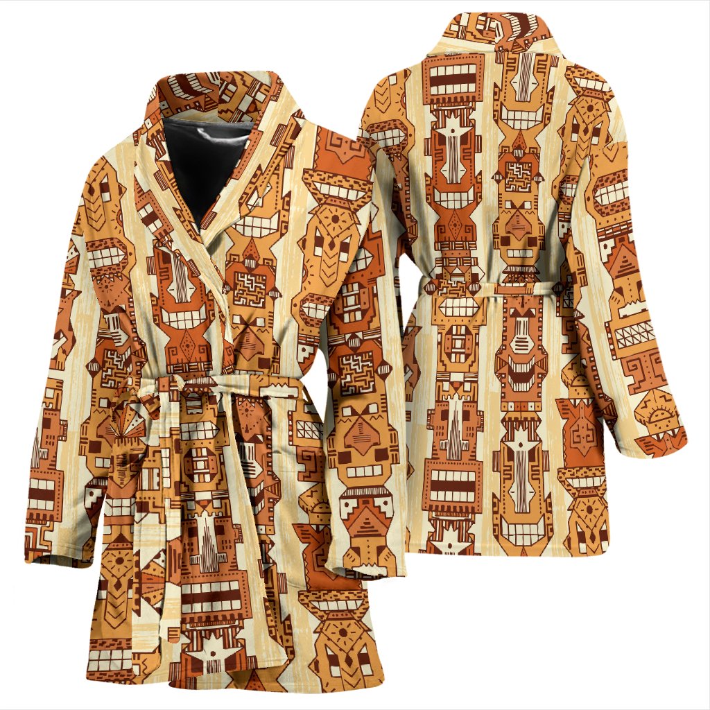 Tiki Orange Vertical Pattern Women Bath Robe