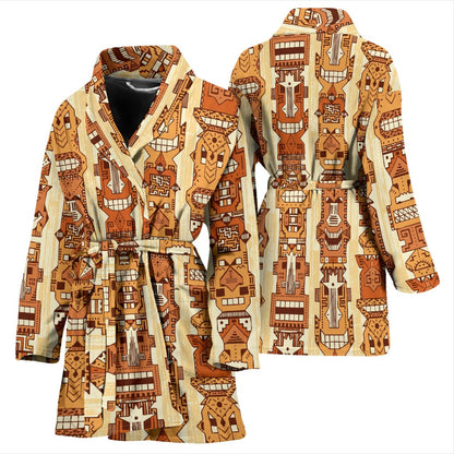 Tiki Orange Vertical Pattern Women Bath Robe