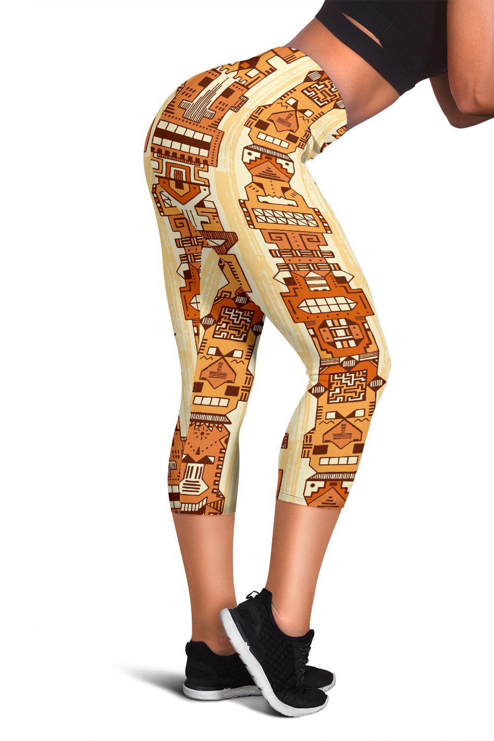 Tiki Orange Vertical Pattern Women Capris