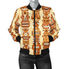 Tiki Orange Vertical Pattern Women Casual Bomber Jacket