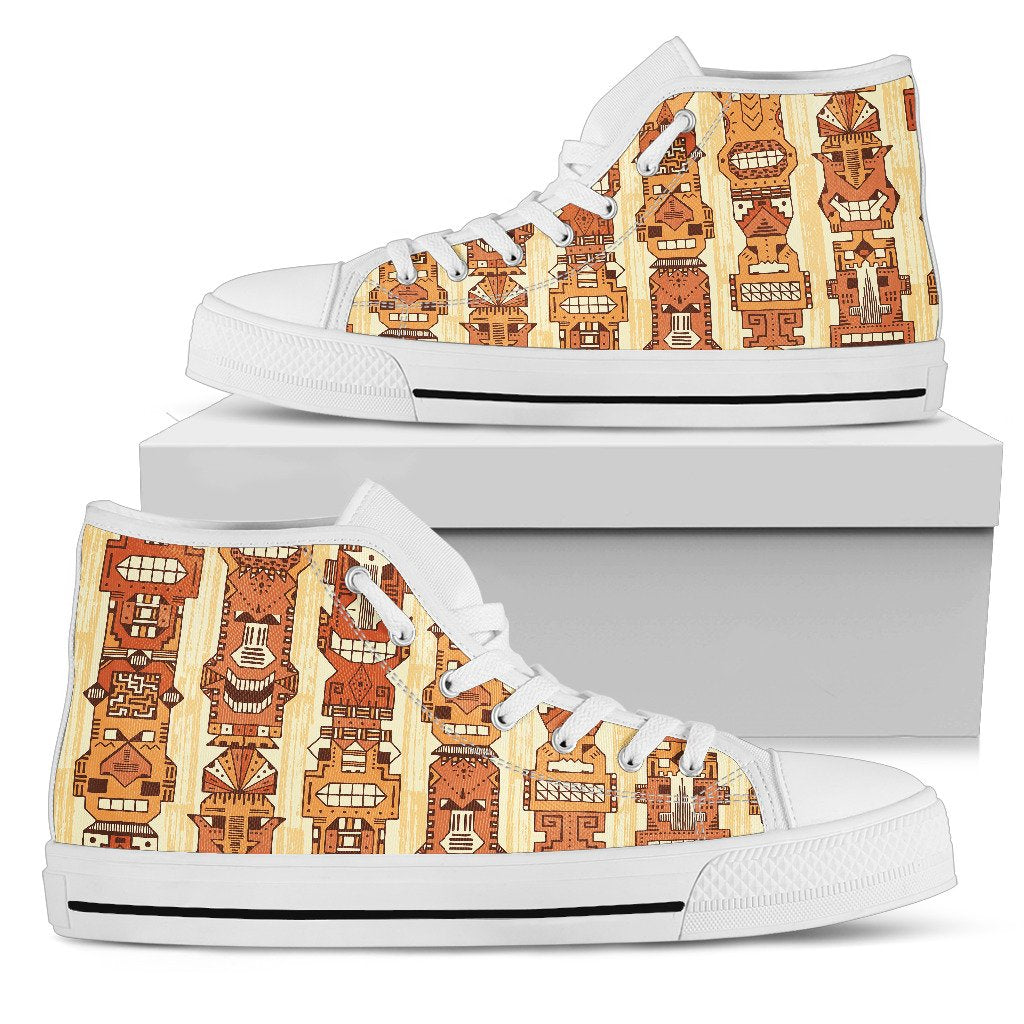 Tiki Orange Vertical Pattern Women High Top Shoes