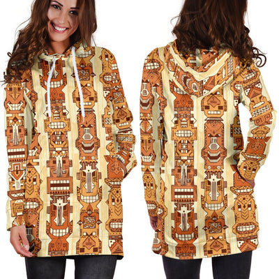 Tiki Orange Vertical Pattern Women Hoodie Dress