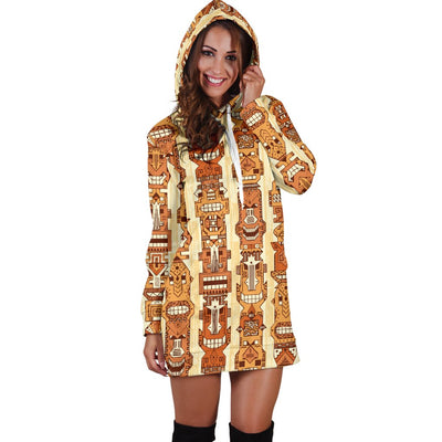 Tiki Orange Vertical Pattern Women Hoodie Dress