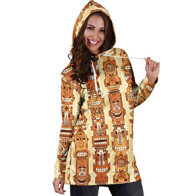 Tiki Orange Vertical Pattern Women Hoodie Dress