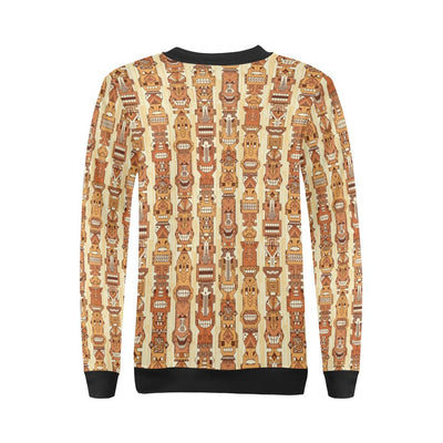 Tiki Orange Vertical Pattern Women Long Sleeve Sweatshirt-JorJune