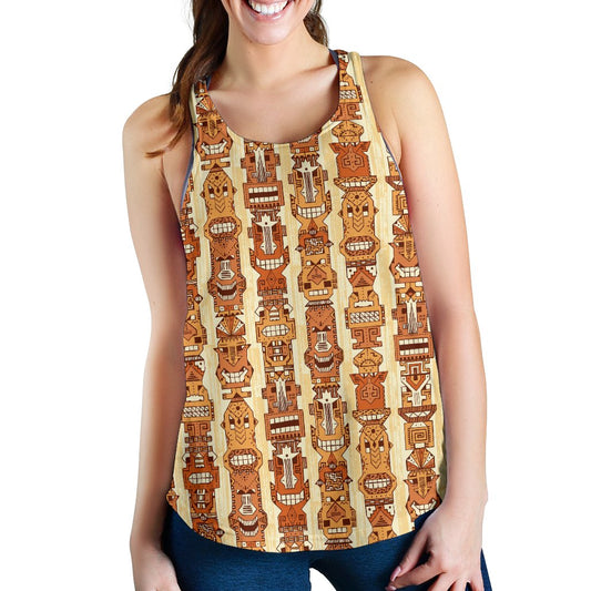 Tiki Orange Vertical Pattern Women Racerback Tank Top