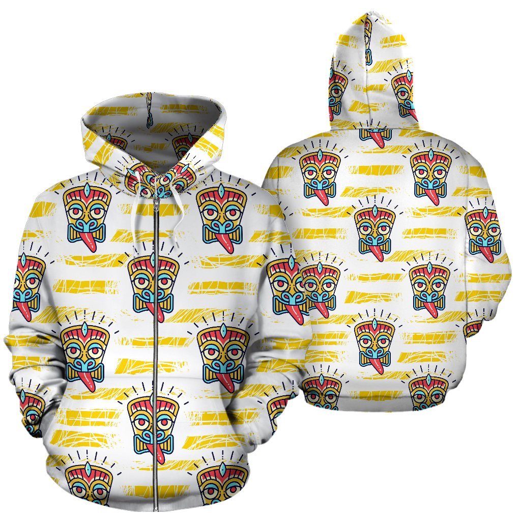 Hawaiian Polynesian Tiki Print All Over Zip Up Hoodie