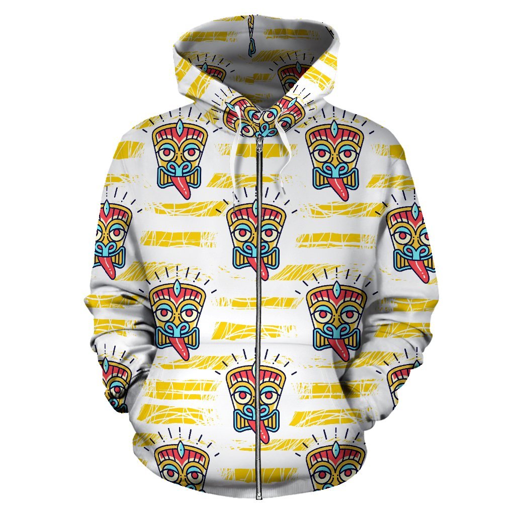 Hawaiian Polynesian Tiki Print All Over Zip Up Hoodie