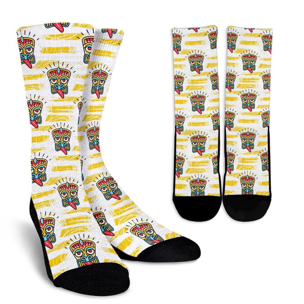 Hawaiian Polynesian Tiki Print Crew Socks