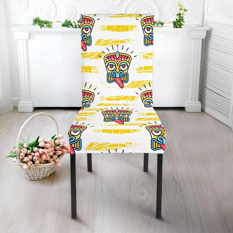 Tiki Smile Mask Print Pattern Dining Chair Slipcover-JORJUNE.COM