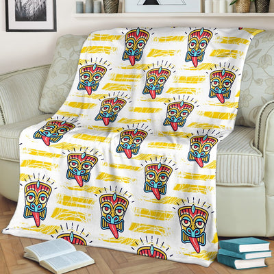 Tiki Smile Mask Print Pattern Fleece Blanket