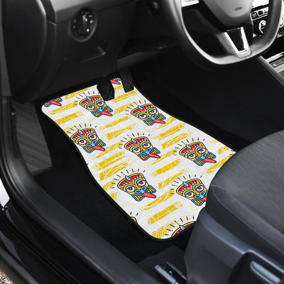 Tiki Smile Mask Print Pattern Front and Back Car Floor Mats