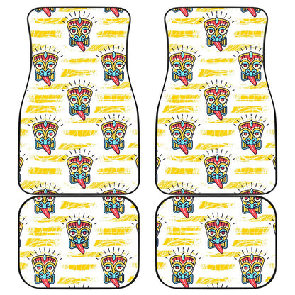 Tiki Smile Mask Print Pattern Front and Back Car Floor Mats