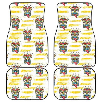 Tiki Smile Mask Print Pattern Front and Back Car Floor Mats