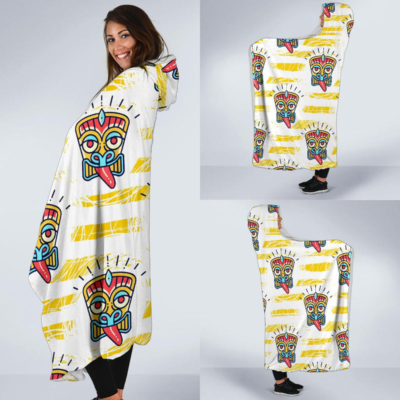 Tiki Smile Mask Print Pattern Hooded Blanket-JORJUNE.COM