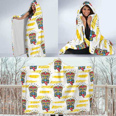 Tiki Smile Mask Print Pattern Hooded Blanket-JORJUNE.COM