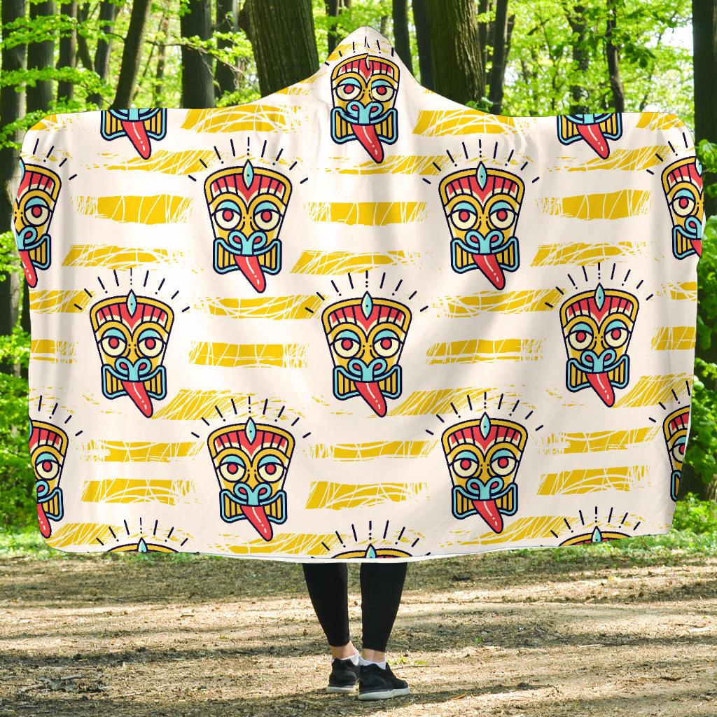 Tiki Smile Mask Print Pattern Hooded Blanket-JORJUNE.COM