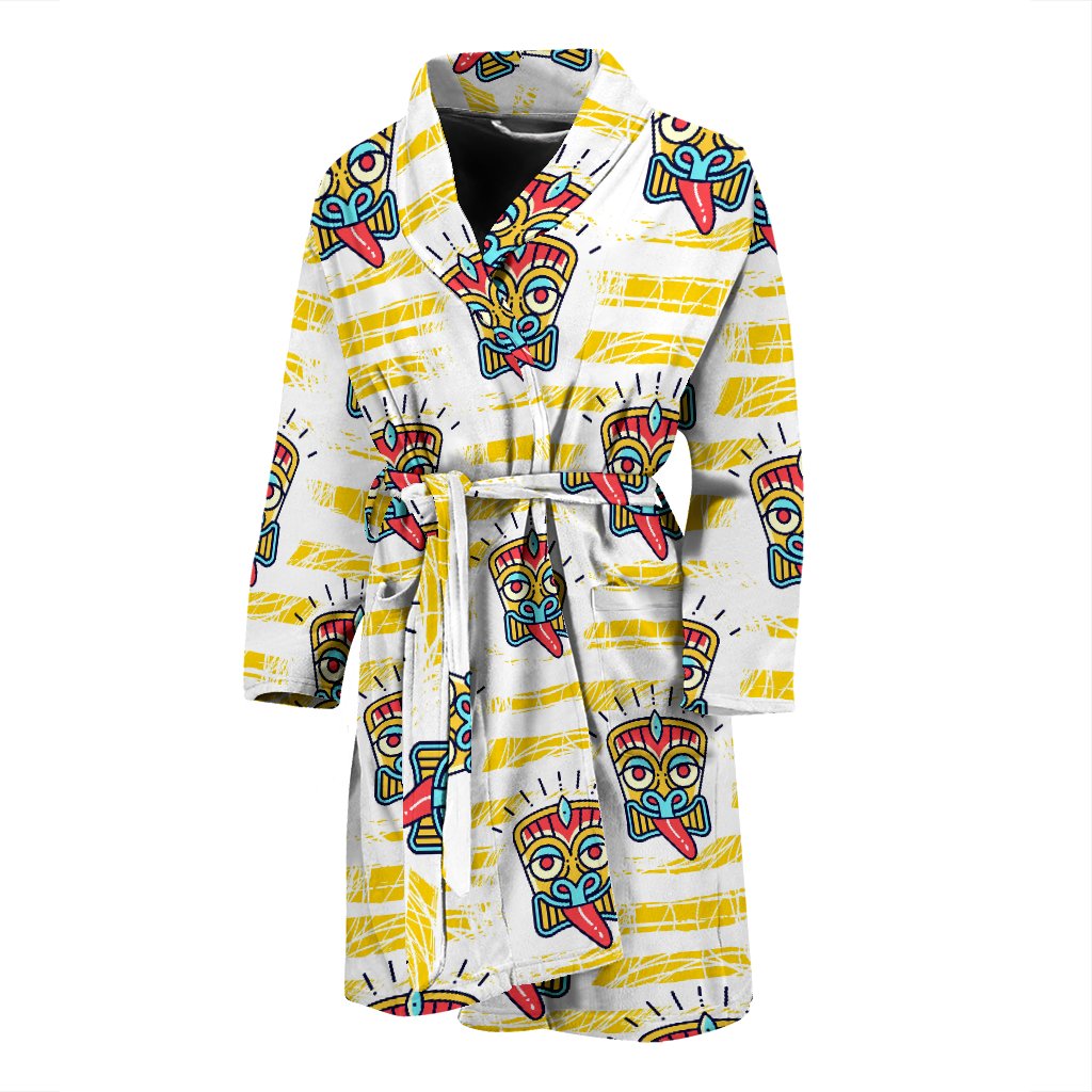 Tiki Smile Mask Print Pattern Men Bath Robe