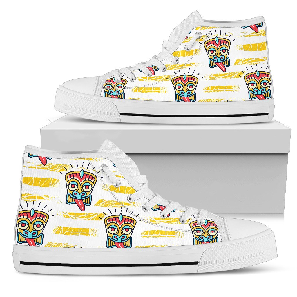Tiki Smile Mask Print Pattern Men High Top Shoes