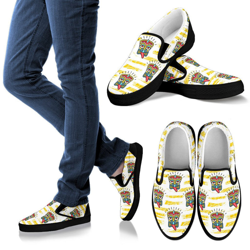 Tiki Smile Mask Print Pattern Men Slip On Shoes