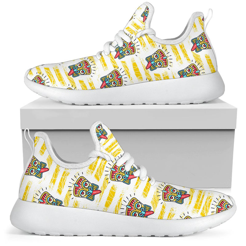 Tiki Smile Mask Print Pattern Mesh Knit Sneakers Shoes