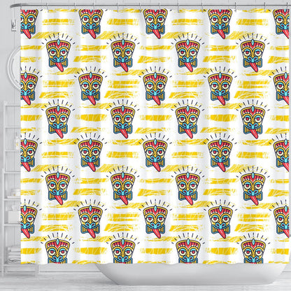 Tiki Smile Mask Print Pattern Shower Curtain